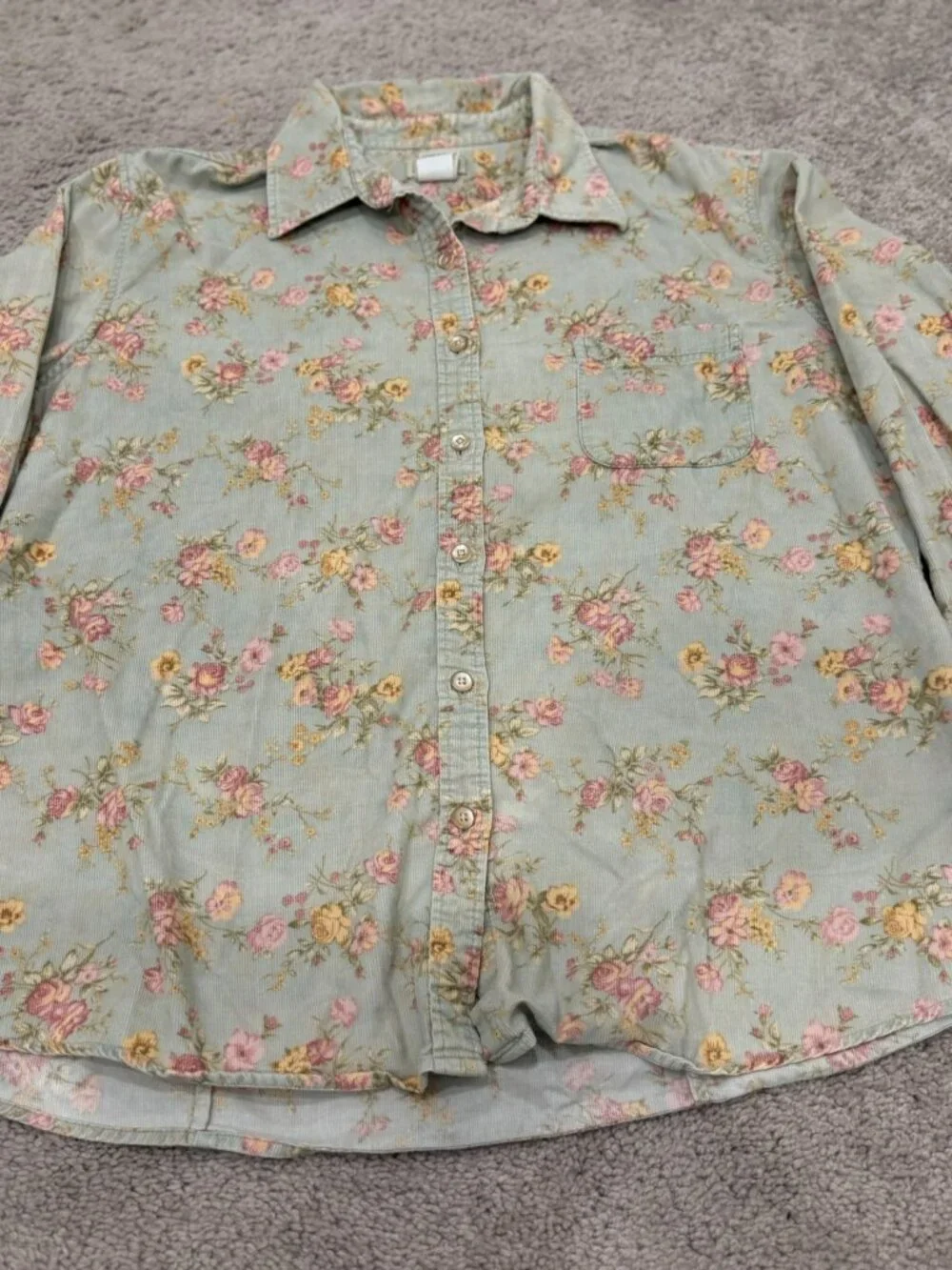 L.L. Bean Women's L Floral Corduroy Shirt Y2K 90s Cottagecore Prairie Roses - Picture 1 of 9